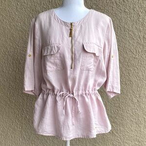 Ellen Tracy 100% Linen Women Blouse Tunic Top Sz M